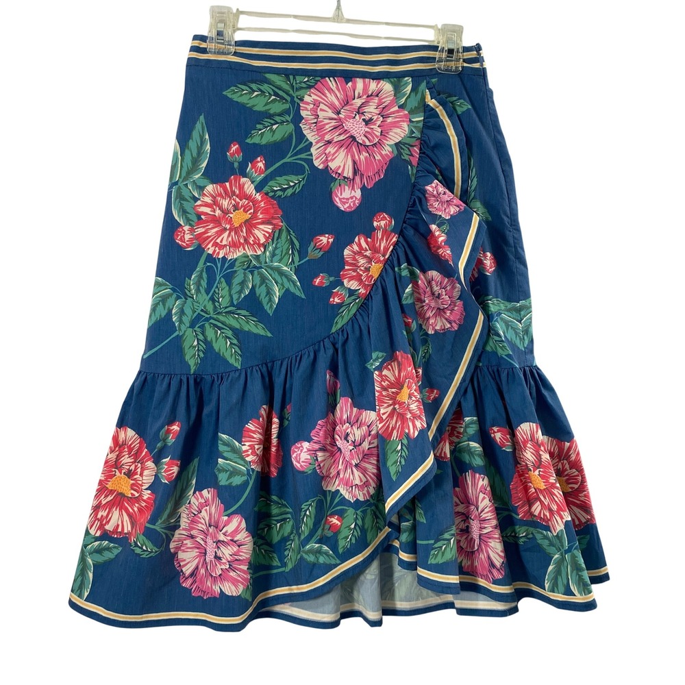 Jealous Tomato Skirt Women S Blue Floral Ruffle Wrap Midi Tropical Boho Resort